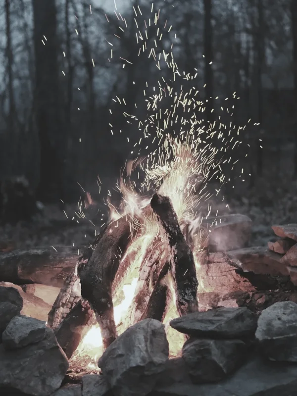 A campfire or fireplace